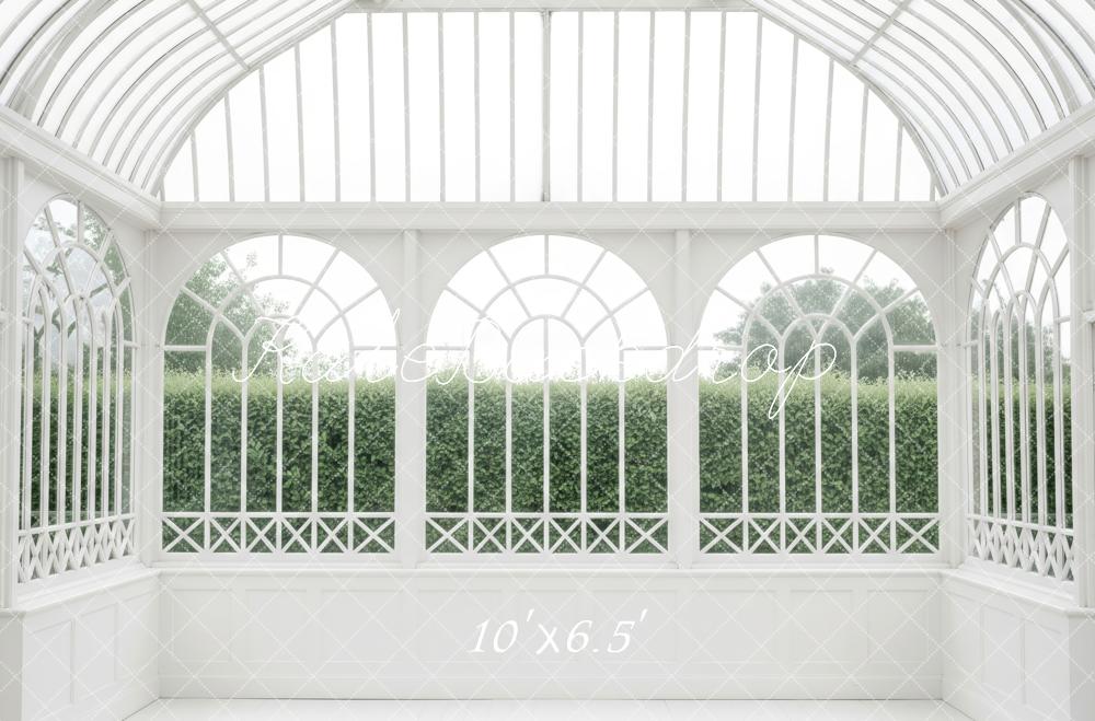 Kate White Conservatory Arched Windows Greenery Fleece Backdrop Designed by Patty Robert - Image 2