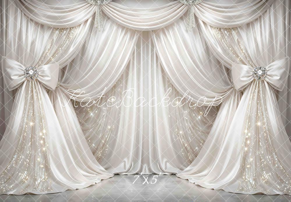 Kate White Drapes Bows Sparkle Backdrop Designed by Mini MakeBelieve