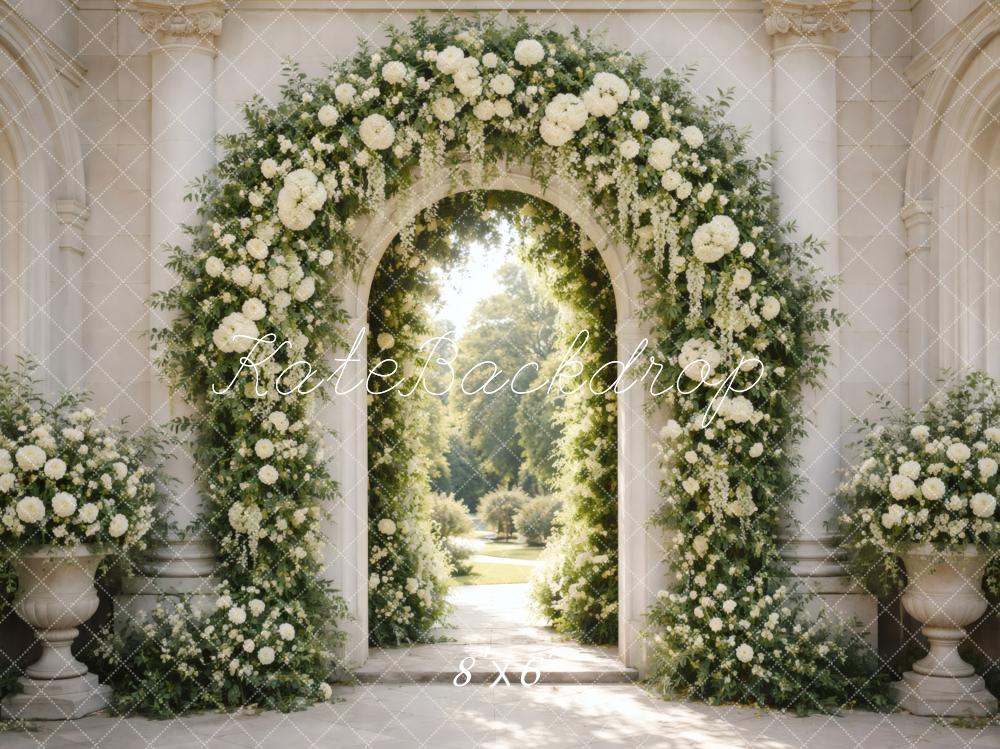 Kate White Floral Arch Columns Backdrop Designed by Vertigo Productions - Image 3