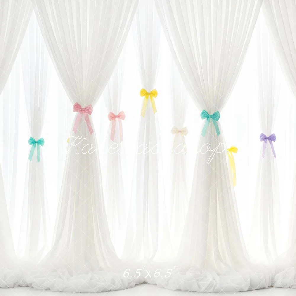 Kate White Sheer Curtains Colourful Bows Backdrop Designed by Patty Robert - Image 2