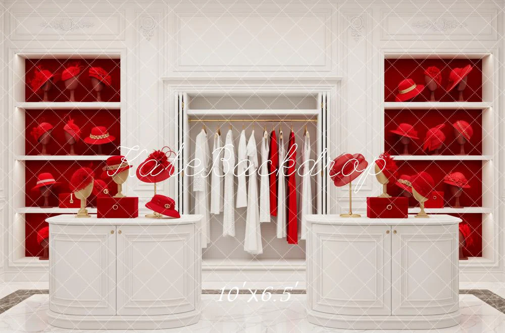 Kate White Wardrobe Red Hats Display Backdrop Designed by Patty Robert - Image 4