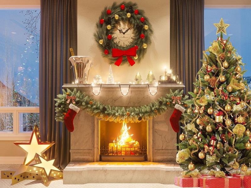 Kate Window Christmas Trees And Fireplace With Candle for Photography - Image 2