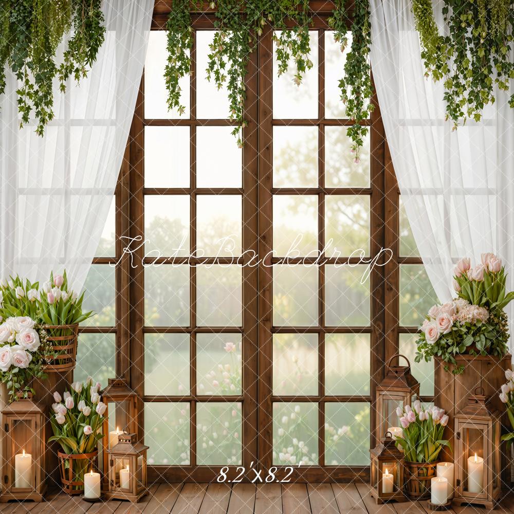 Kate Spring Window Tulips Candles Rustic Backdrop Designed by Emetselch - Image 5