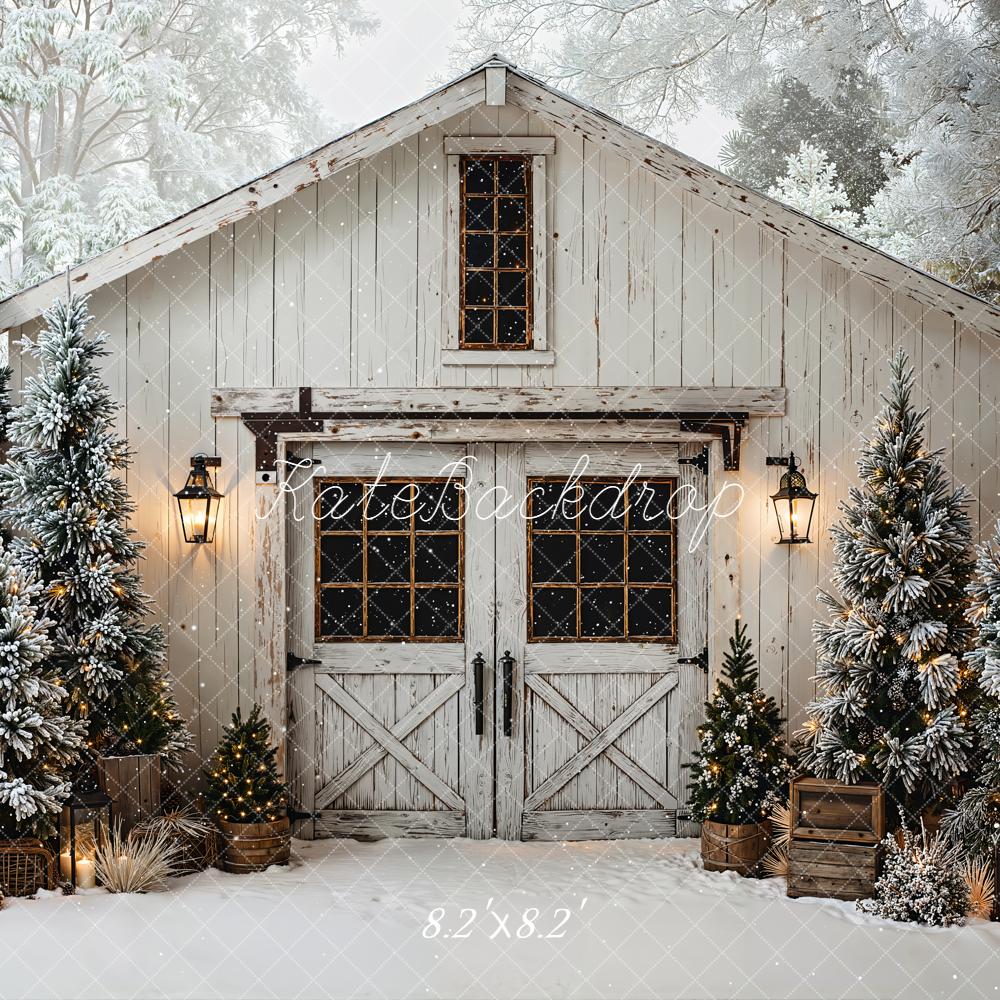 Kate Winter Cabin Snow Christmas Trees Backdrop Designed by Emetselch - Image 5