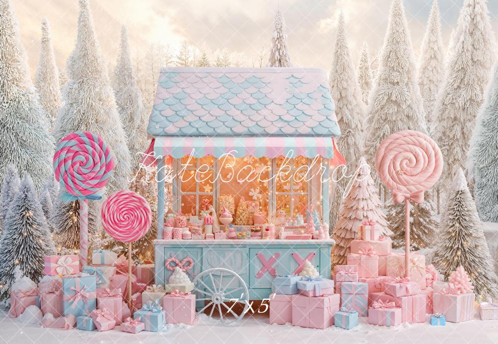 Kate Christmas Winter Candy Cart Lollipop Presents Backdrop Designed by Emetselch