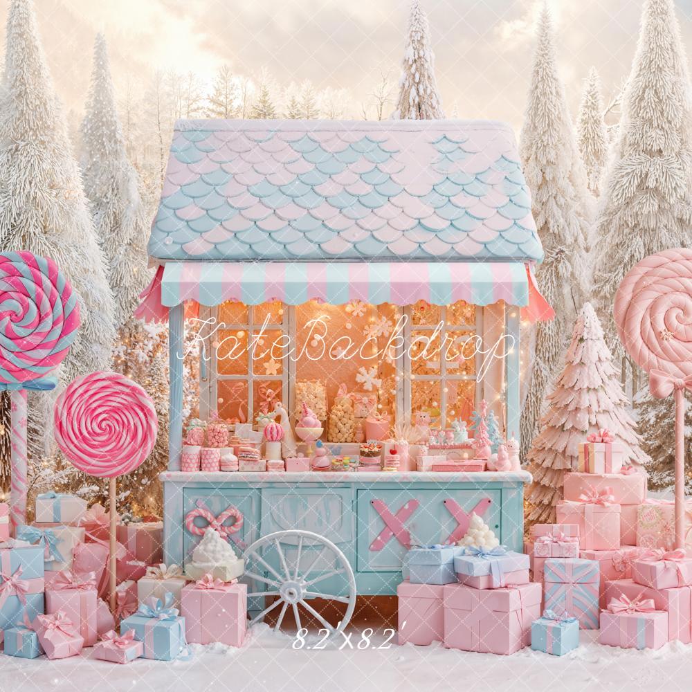 Kate Christmas Winter Candy Cart Lollipop Presents Backdrop Designed by Emetselch - Image 5