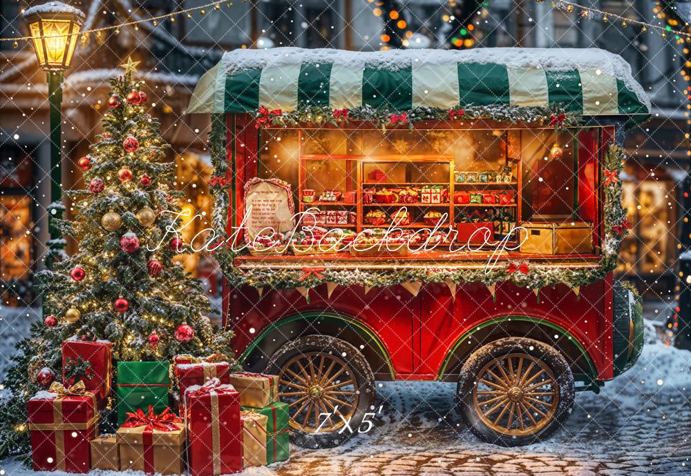 Kate Winter Christmas Night Street Truck Backdrop Designed by Emetselch