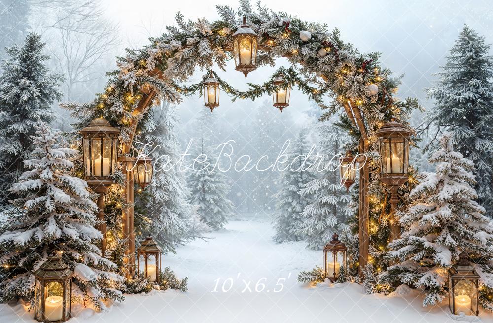 Kate Winter Garland Arch Lantern Snow Forest Backdrop Designed by Emetselch - Image 4