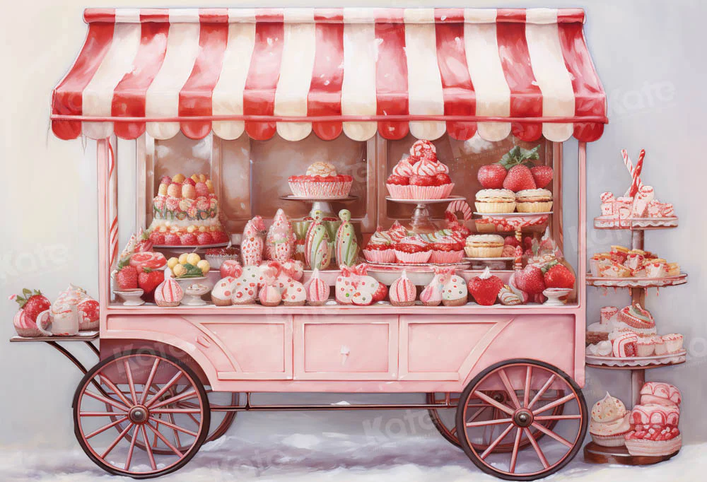 Kate Winter Red Dessert Cart Snow Backdrop Designed by Emetselch