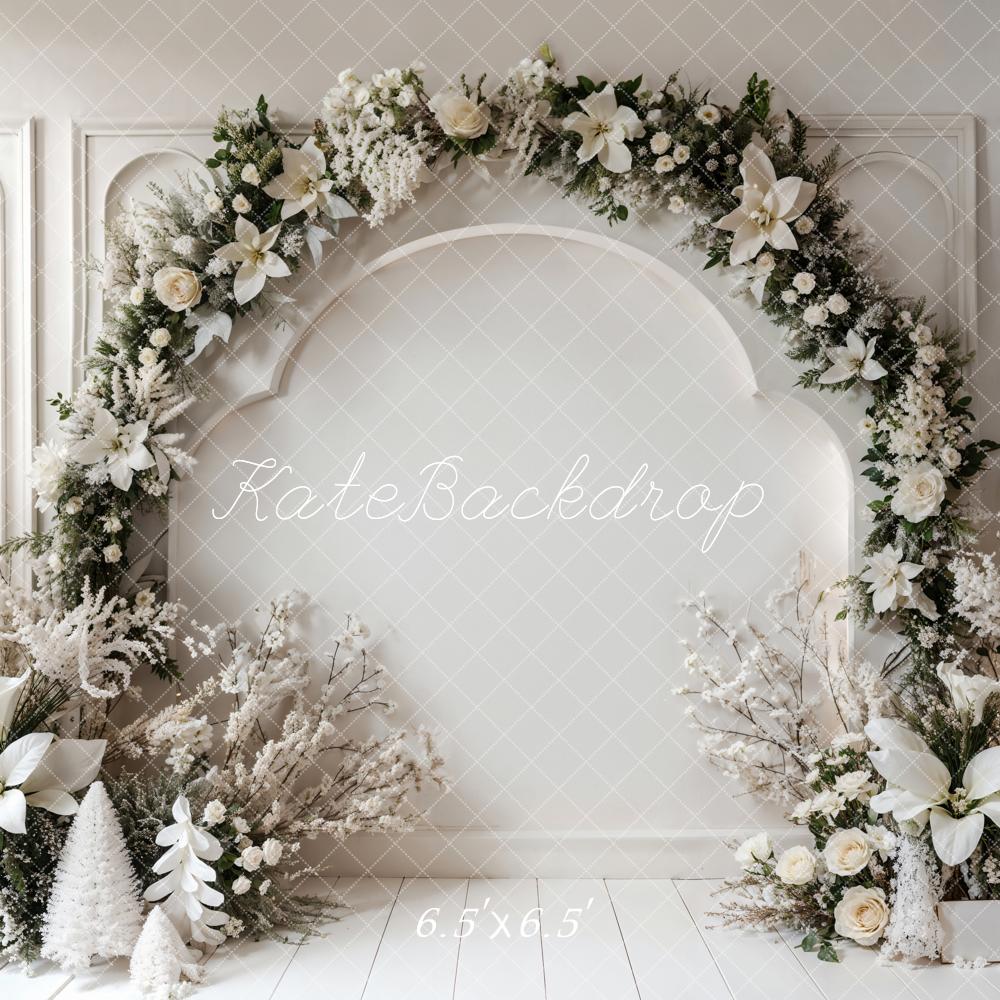 Kate Winter Retro White Floral Arch Wall Backdrop Designed by Emetselch - Image 2