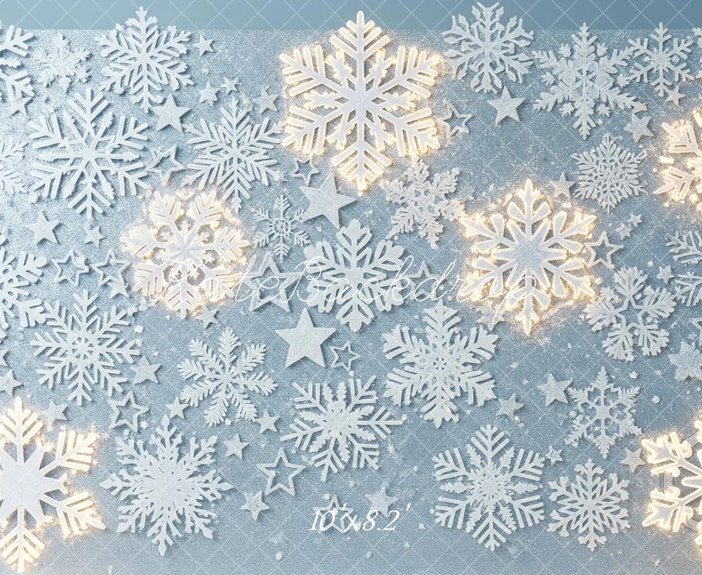 Kate Winter Snowflakes Stars Glitter Fleece Backdrop Designed by Patty Robert - Image 3