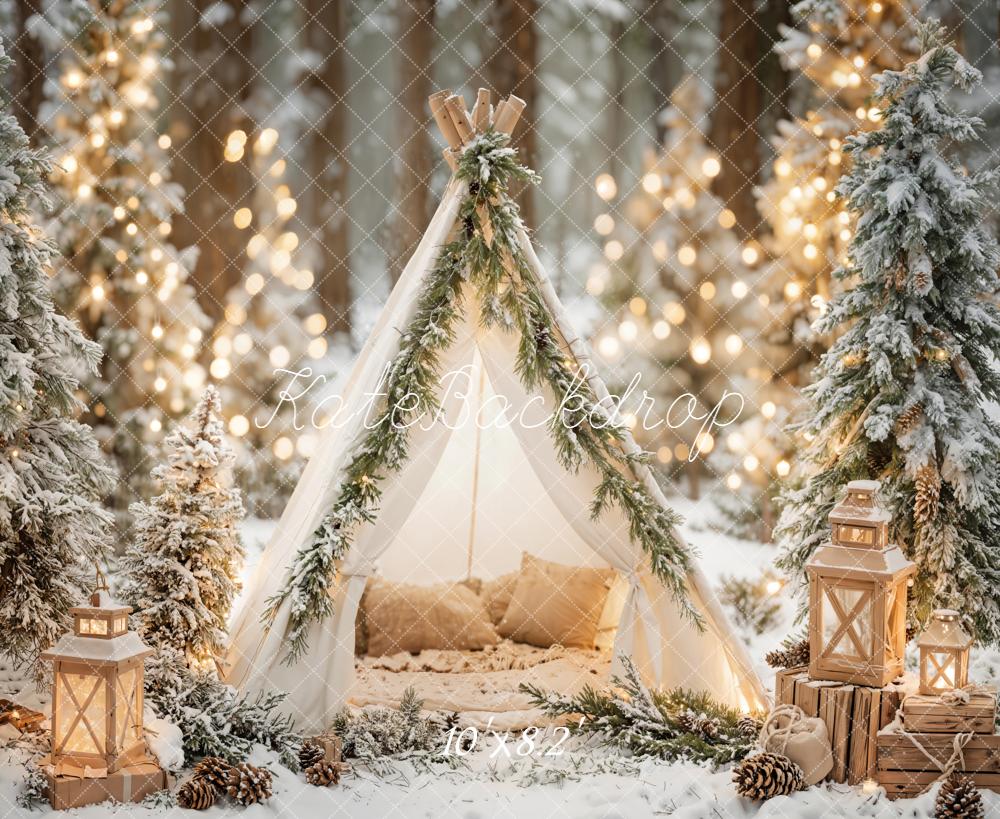 Kate Winter Teepee Snowy Trees Lanterns Backdrop Designed by Emetselch - Image 6