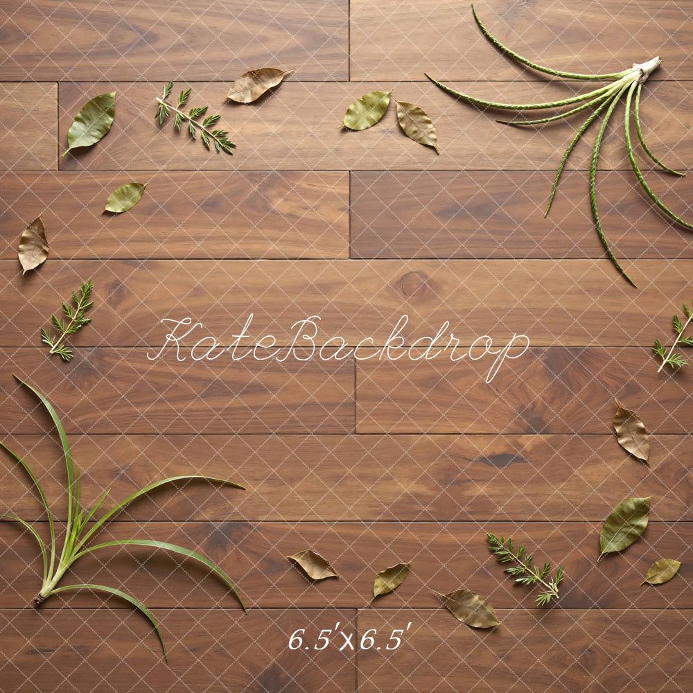 Kate Wood Texture Green Leaves Floor Backdrop Designed by Mini MakeBelieve - Image 2