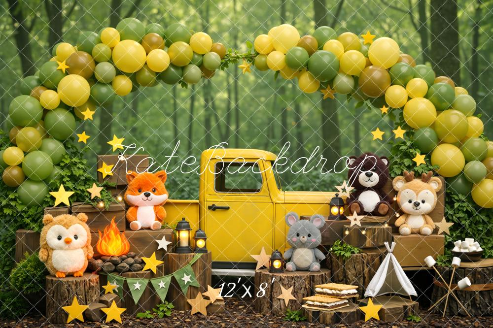 Kate Woodland Animals Yellow Truck Forest Balloons Backdrop Designed by Mini MakeBelieve - Image 8