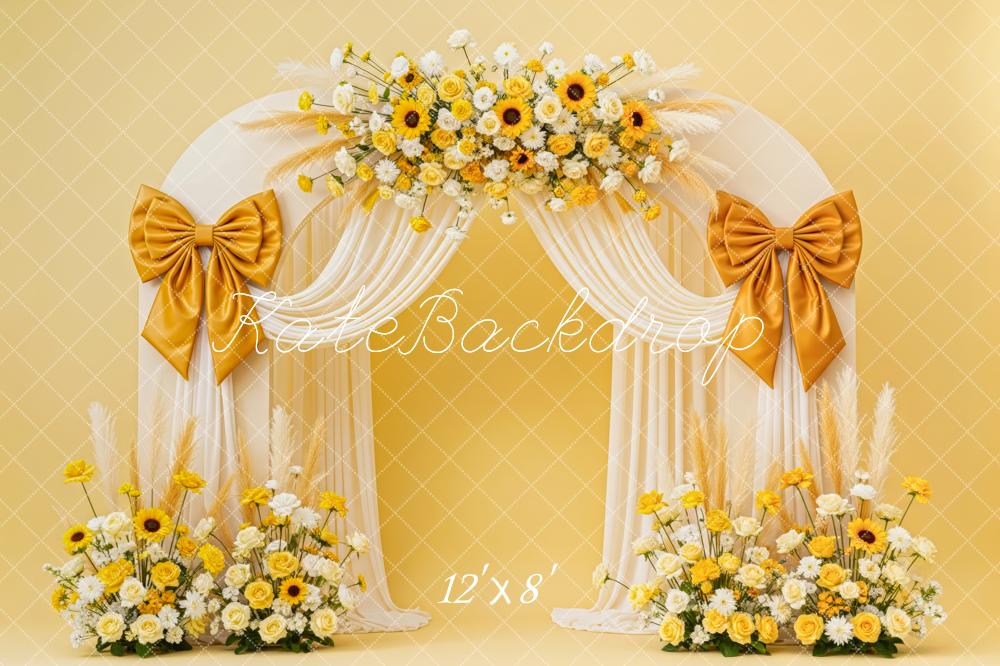 Kate Yellow Florals Gold Bows Fleece Backdrop Designed by Patty Robert - Image 4