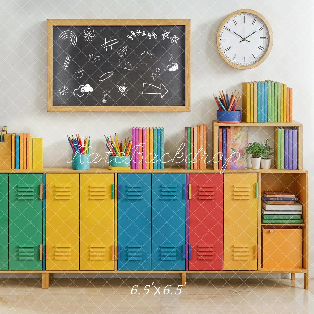 Kate Back to School Colorful Lockers Chalkboard Books Backdrop Designed by Emetselch - Image 4