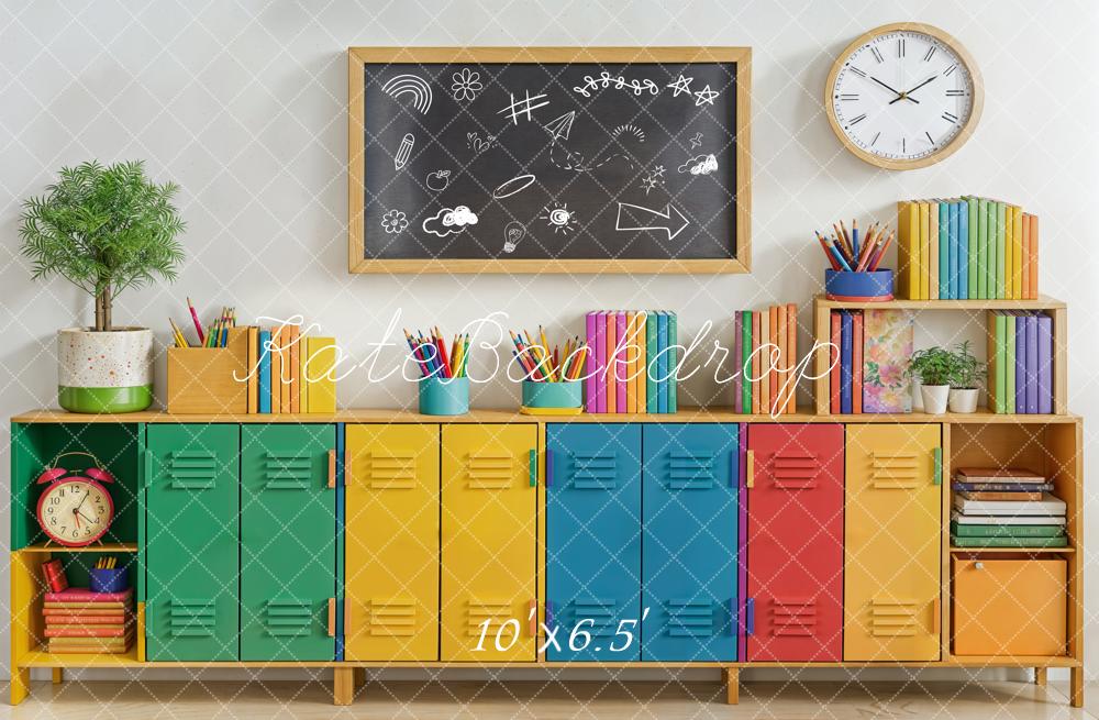 Kate Back to School Colorful Lockers Chalkboard Books Backdrop Designed by Emetselch - Image 7