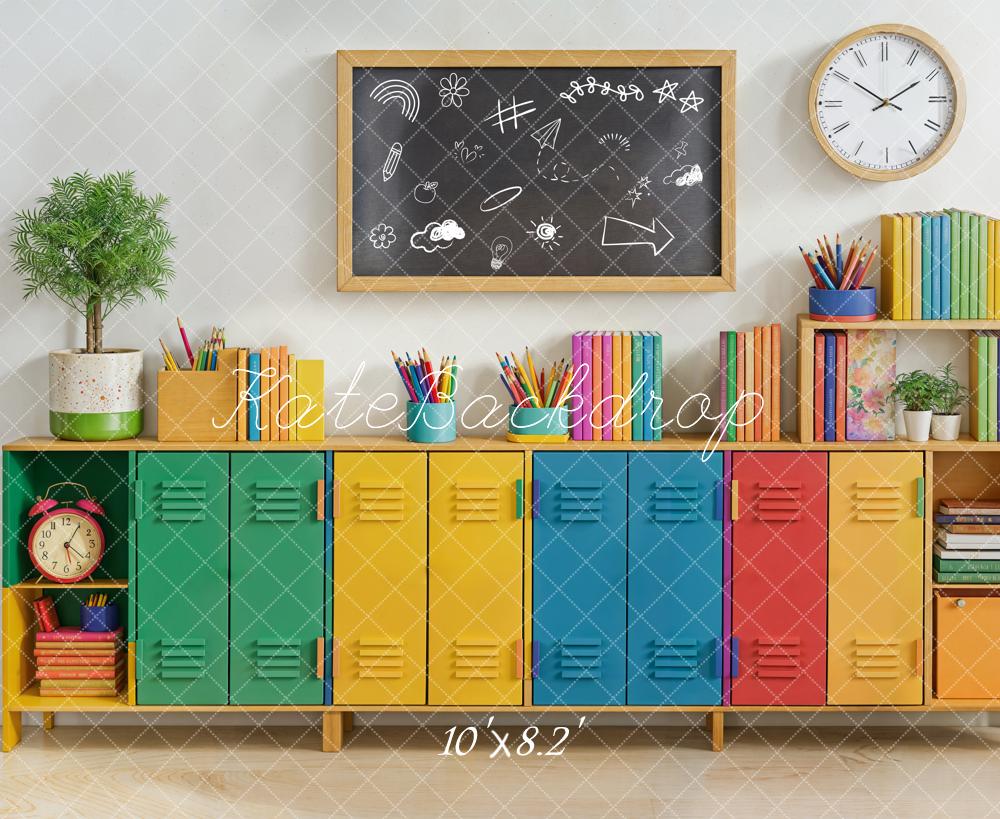 Kate Back to School Colorful Lockers Chalkboard Books Backdrop Designed by Emetselch - Image 8