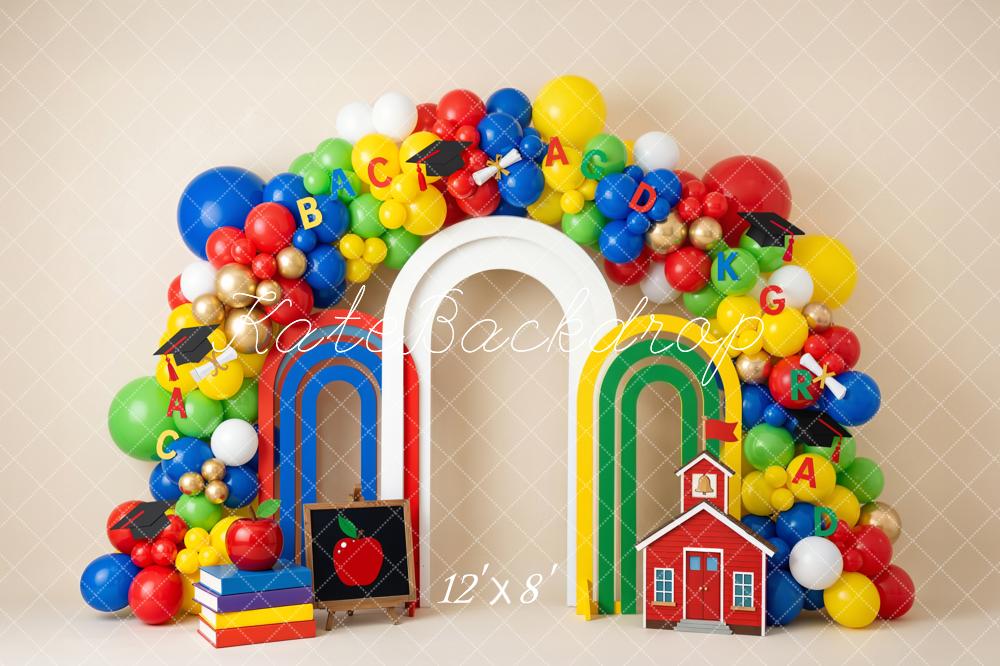 Kate Back To School Balloon Arch Rainbow Schoolhouse Alphabet Fleece Backdrop Designed by Emetselch - Image 4