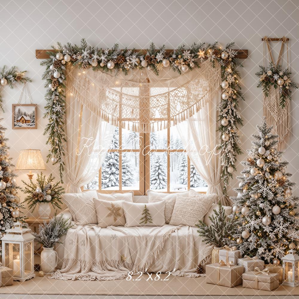 Kate Christmas Tree Garland Window Beige Backdrop Designed by Emetselch - Image 5