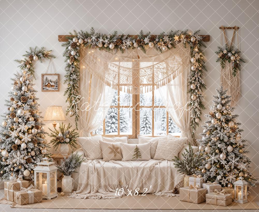 Kate Christmas Tree Garland Window Beige Backdrop Designed by Emetselch - Image 6