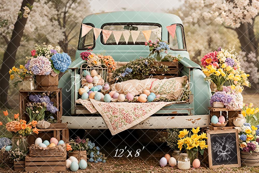 Kate Easter Truck Floral Pastel Eggs Backdrop Designed by Emetselch - Image 8
