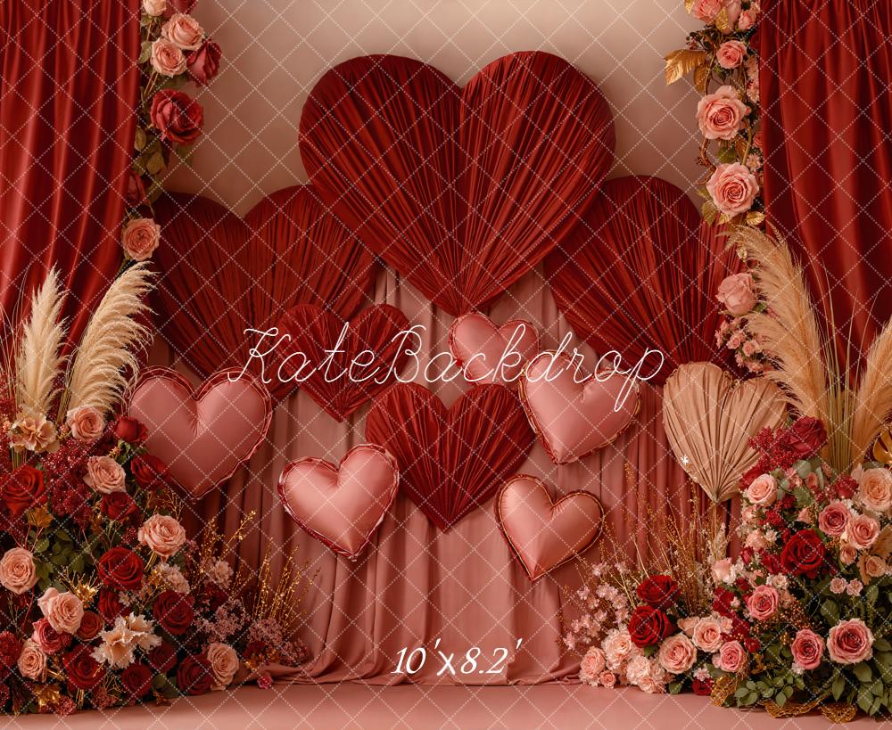 Kate Valentine Hearts Floral Arrangement Red Curtains Backdrop Designed by Emetselch - Image 6
