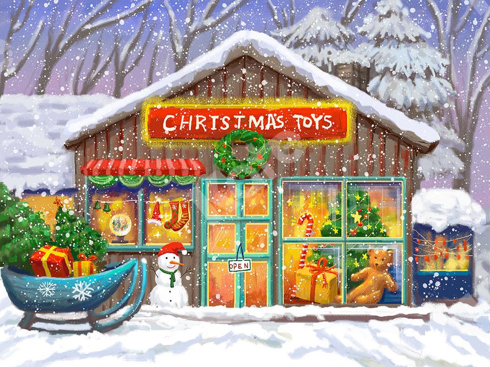 Kate Christmas Backdrop Snow Toys Store Designed by GQ