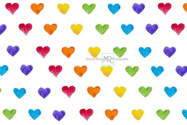 Kate Watercolor Rainbow Heart Pattern Backdrop Designed by Mandy Ringe Photography